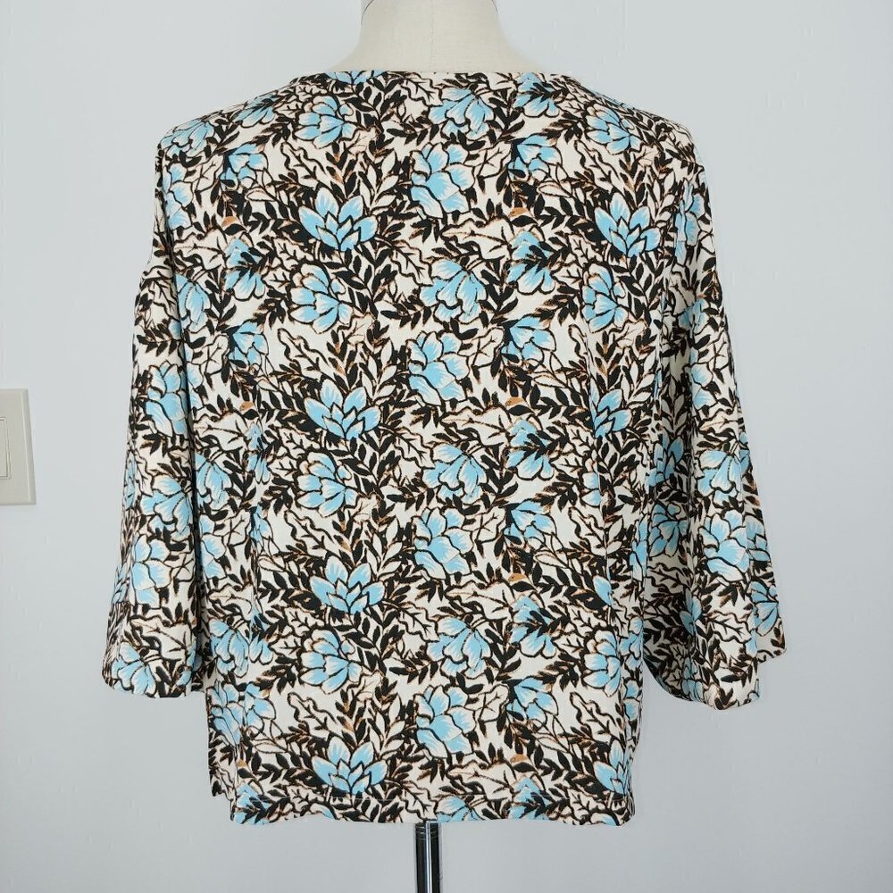 Elizabeth And James Floral Blouse Womens Large Blue Brown 3/4 Puff Sleeve - Picture 4 of 9